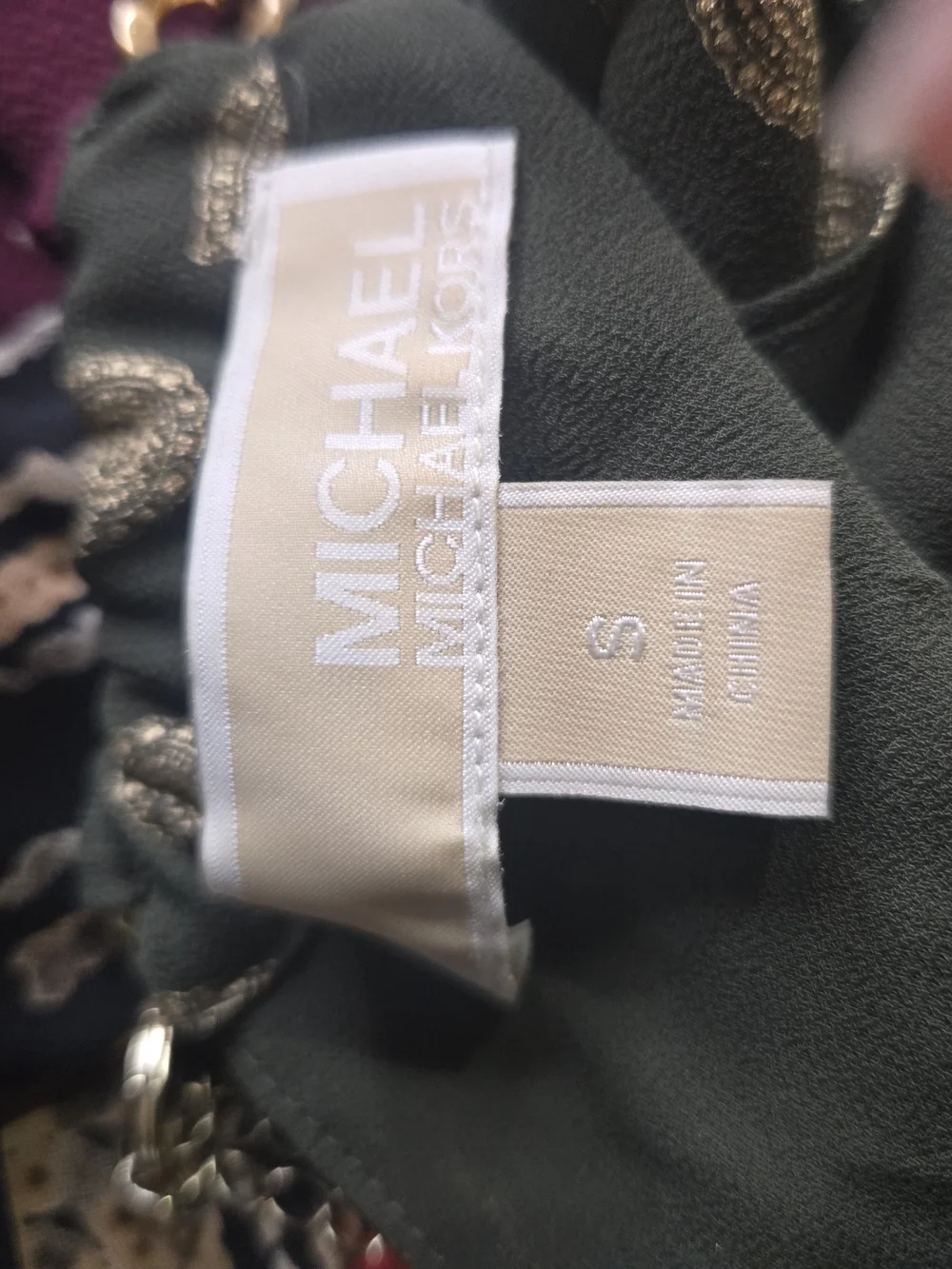 Michael Kors Olive Green Halter High-Low Dress with Gold Dot Print